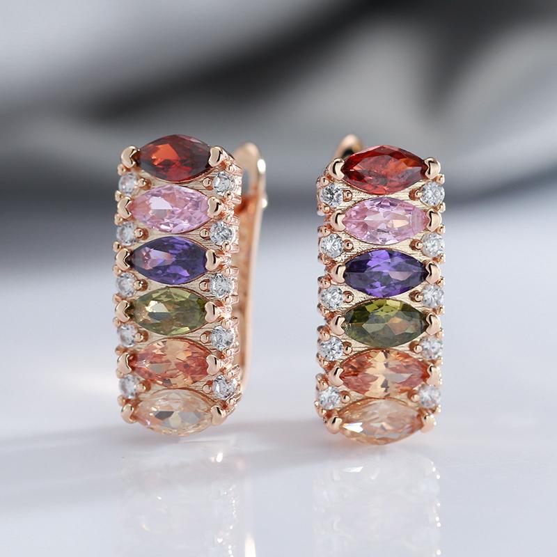 Full Inlay Geometric Zircon Multi Color Gold Plated Earrings Women Luxury Jewelry
