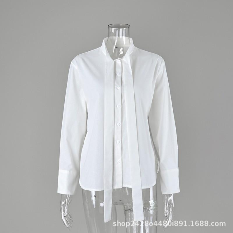 Womens Linen Cotton Wrap Tie Waist Shirt 2026 Elegant Office Wear Long Sleeve Button Up