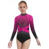 Girls Color Block Ballet Leotard Shiny Faux Diamonds Rhinestone Long Sleeve Gymnastics Ballerina Jumpsuit