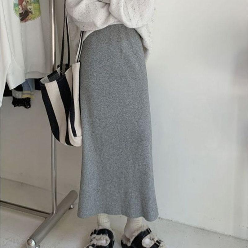 Autumn and Winter Sweater Skirt Elastic Waist Slim A-line Straight Sleeve Knitted Half Skirt Women Split High Waist Skirt Female