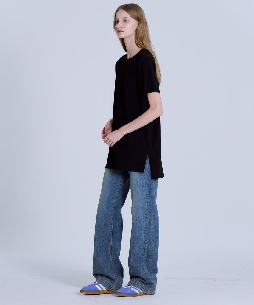 BASIC HOUSE Women'S Cotton Single Layered Long Short Sleeve T-Shirt Black Lats0216