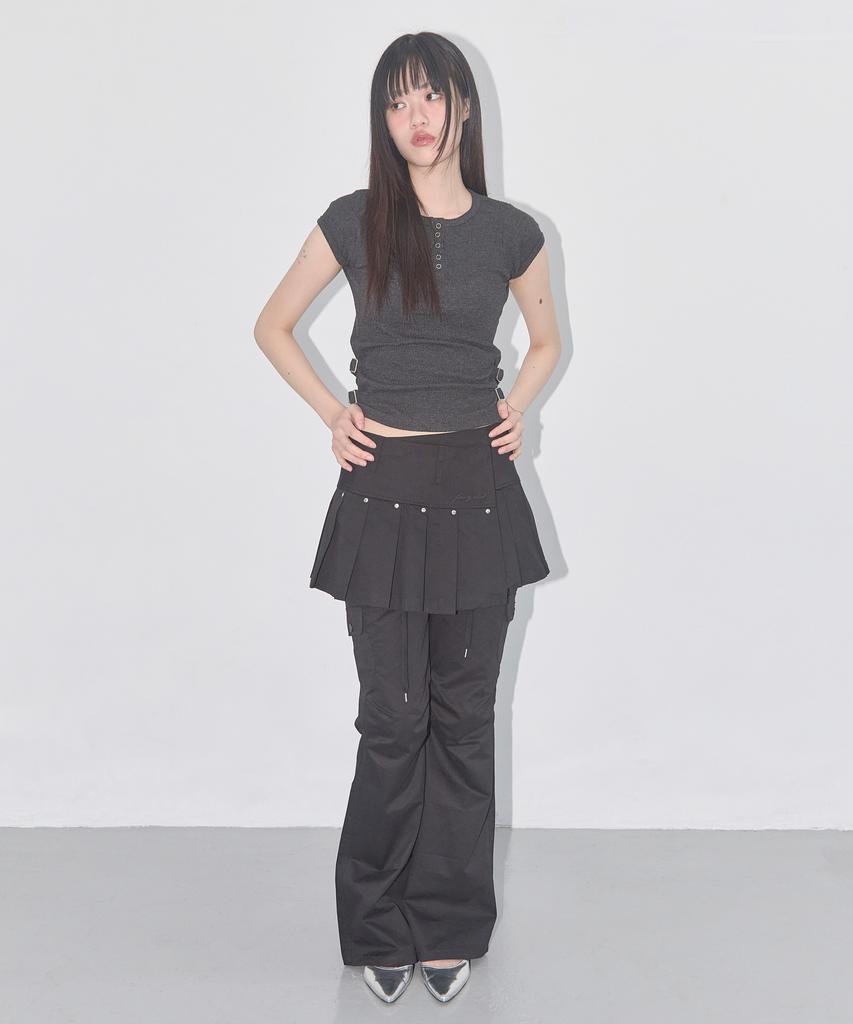 FANCY CLUB Side Buckle Ribbed Tee (Charcoal) F25Qb110