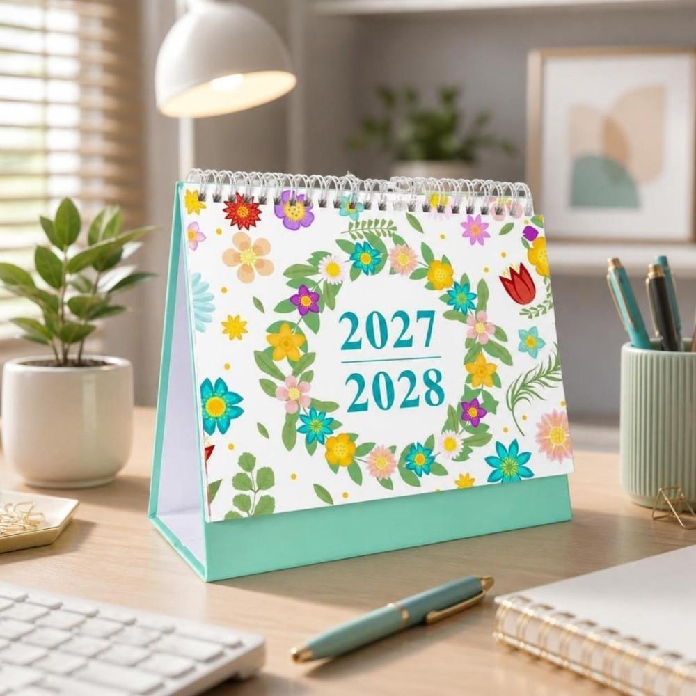 Portable Standing Flip Calendar Thick Paper Annual Schedule Organizer 2027 Desktop Calendar Gifts