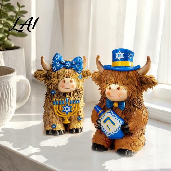 Whimsical Room Accent 2Pcs Magic Cow Figurines Creative Resin Animal Statue with Wizard Theme Small Ornament Desk Shelf Home Decor 2-Pack,