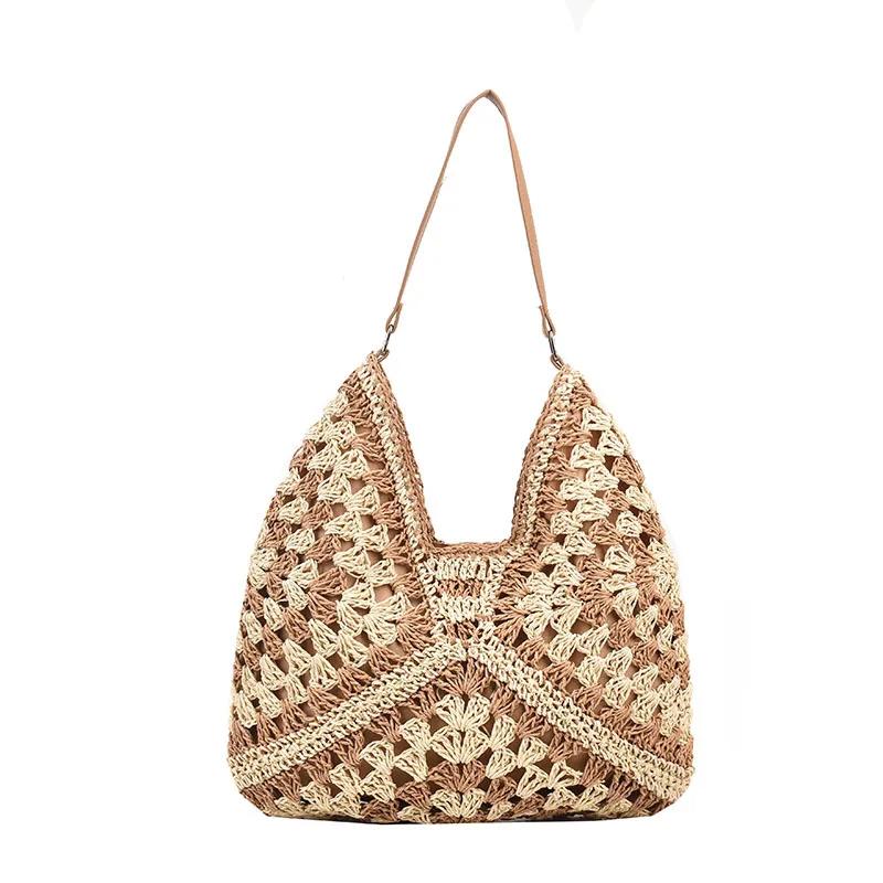 Commuter Large-capacity Straw Shoulder Bag Women's New Popular Knitted Hollow Handbag Fashion Shoulder Bucket Bag