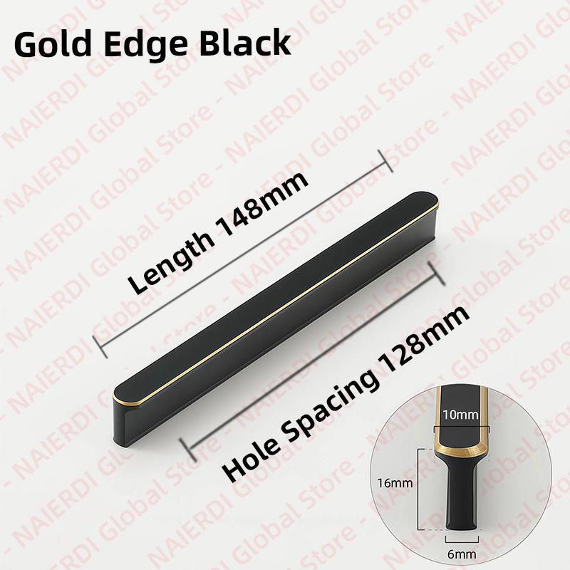 NAIERDI American Style Black Cabinet Handles Aluminum Alloy Long Furniture Handle Kitchen Cupboard Pulls Drawer Knobs Hardware