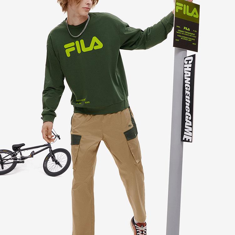 Fila Fusion Letter Academy Свитшот с большим логотипом Свободный крой Круглый вырез Мужской свитшот Цвет: Зеленый растение T11M231204FDG