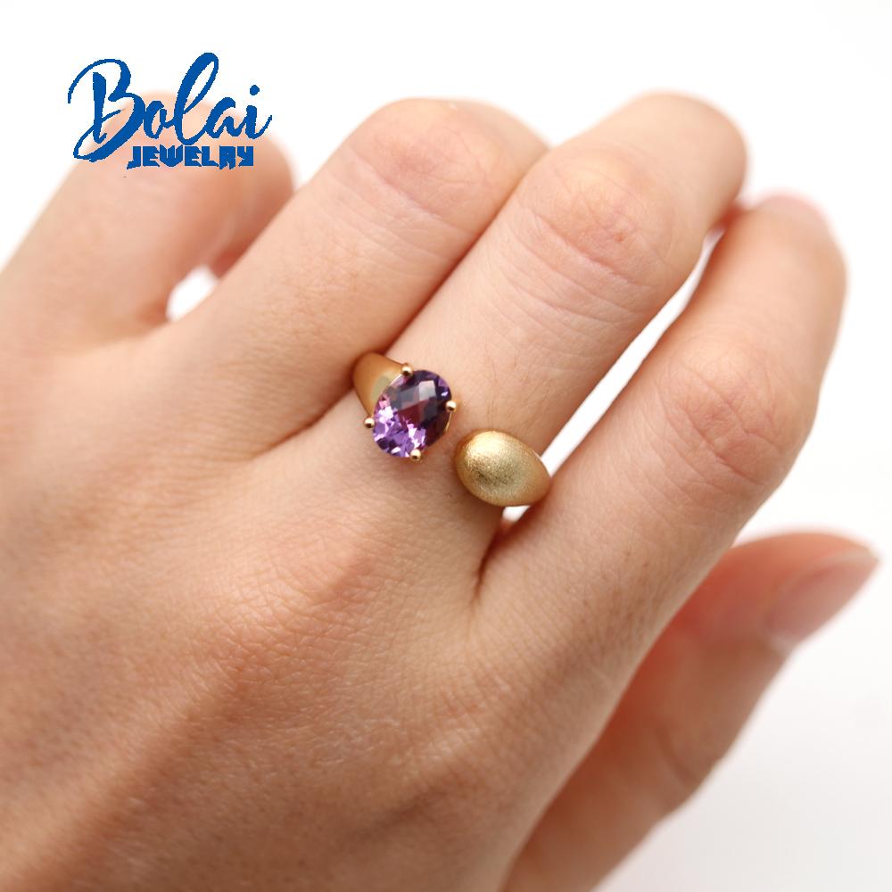 Bolaijewelry Checkboard Cut Natural Amethyst Oval 6*8mm Gemstone Ring Earrings Jewelry Set 925 Sterling Silver Fashion Women's Fine Jewelry
