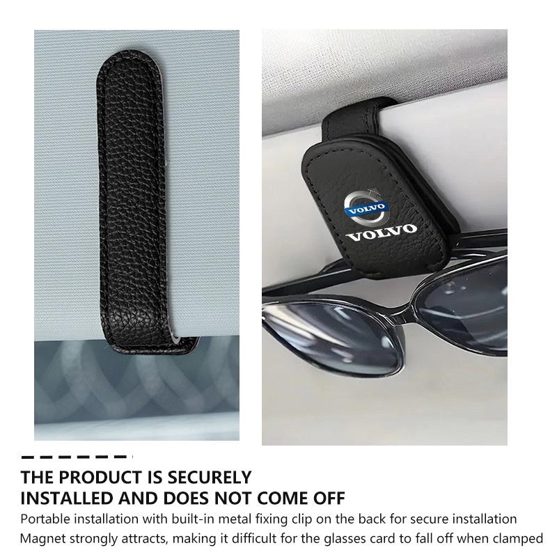 rdgfj9 For Volvo Car Magnetic Leather Eyeglass Holder Multifunctional Interior Accessories V60 V90 S60 S80 S90 C30 XC40 XC60 XC70 XC90