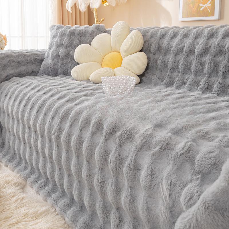 Полотенце для дивана, зимнее утолщенное плюшевое покрытие с кроликом, чехол для дивана, ткань, подушка для дивана, универсальная универсальная плюшевая подушка, зимняя
