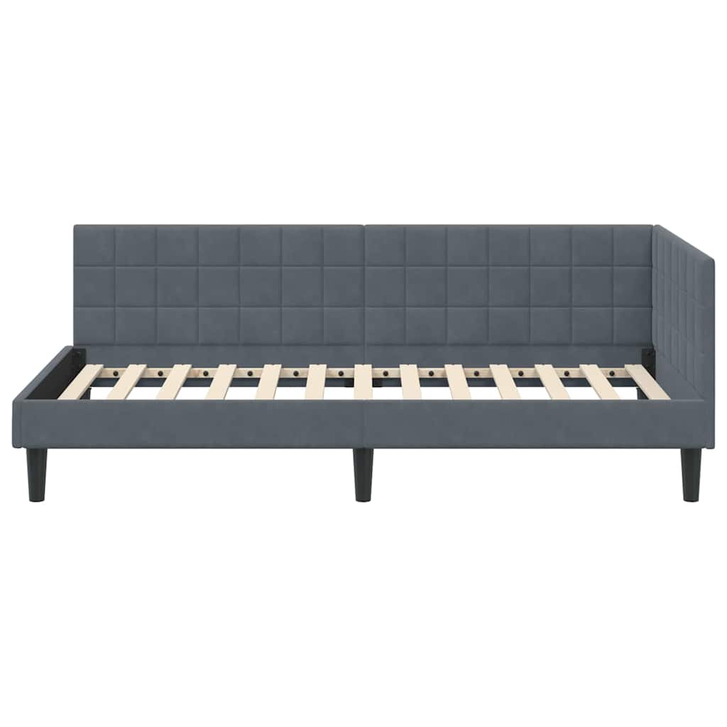 Corner Bed Frame with Headboard Dark Grey 100 cm x 200 cm Velvet