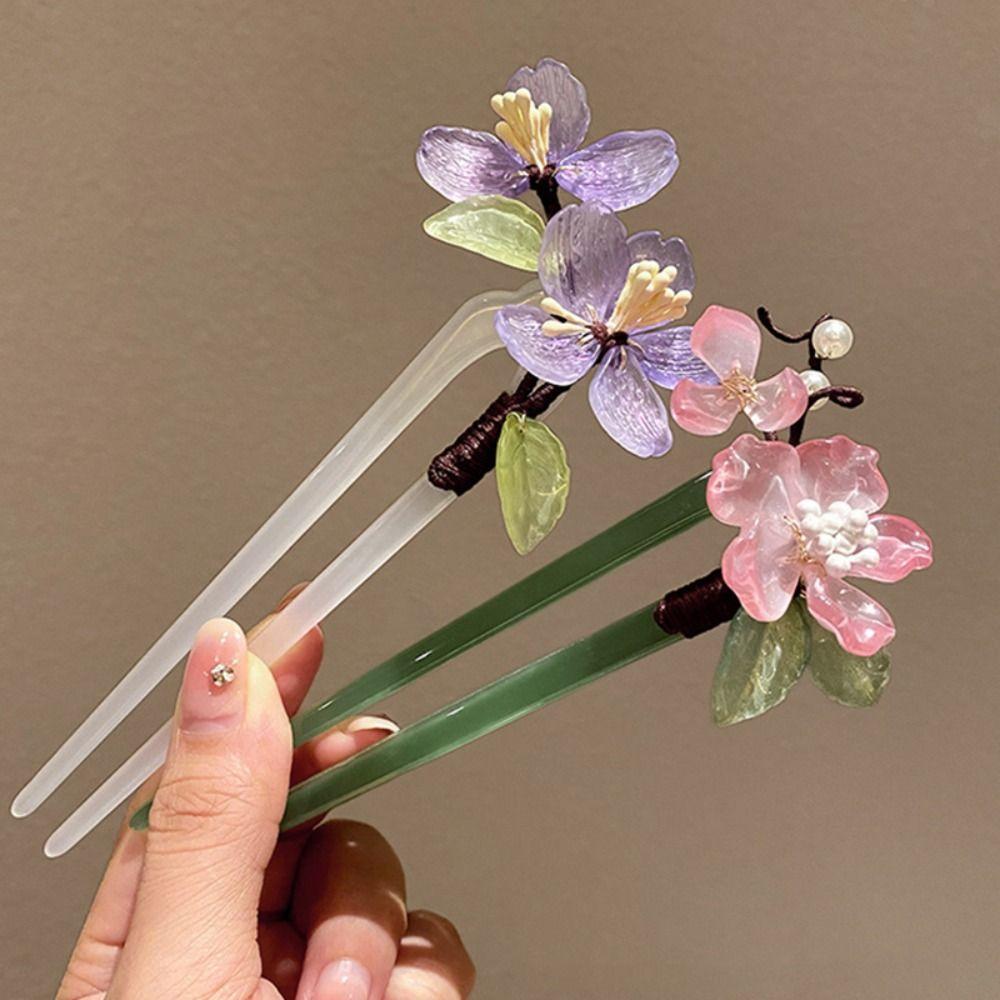 Flower U Shape Hairpin Hair Sticks for Buns Hanfu Headwear Hairstyle Design Tool