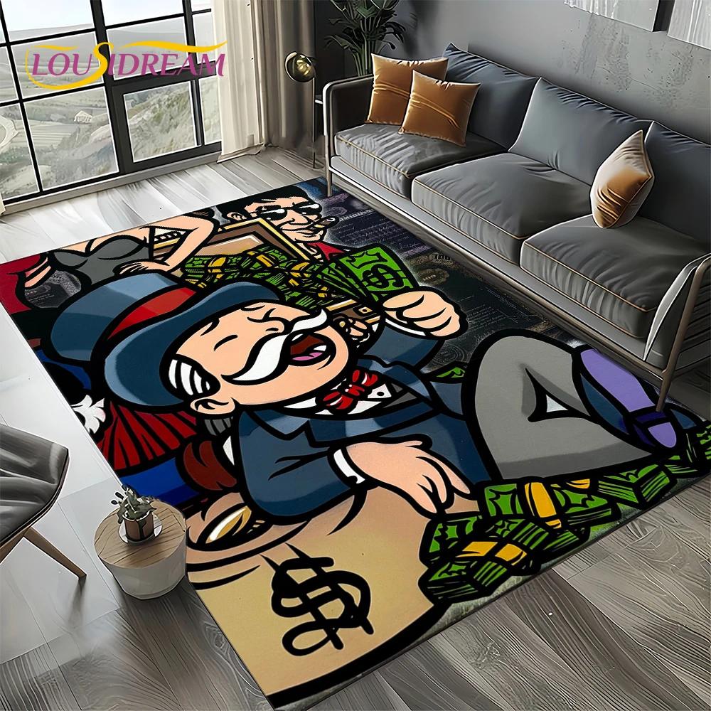 3D Rich Man Game Monopoly Dollar Cartoon Carpet Rug for Living Room Bedroom Home Sofa Decoration,Kid Area Rug Non-slip Floor Mat
