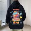 Men Oversized Hoodie Fashion Loose American Color Graffiti Bear Print Long Sleeve Couple Clothes