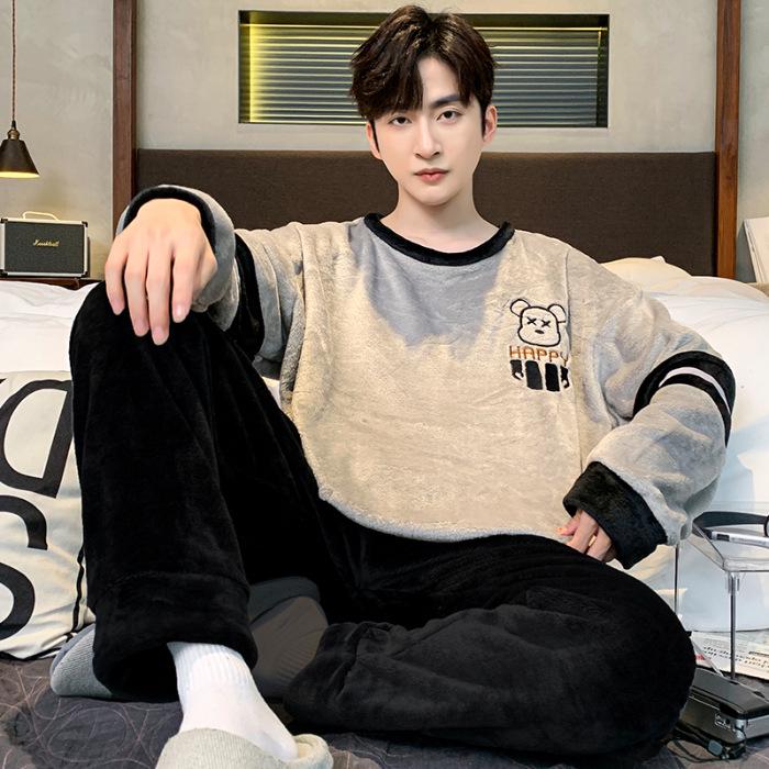 Men's Winter Pajamas Set - Thick Coral Fleece and Velvet Warm Flannel, Large Sizes Available