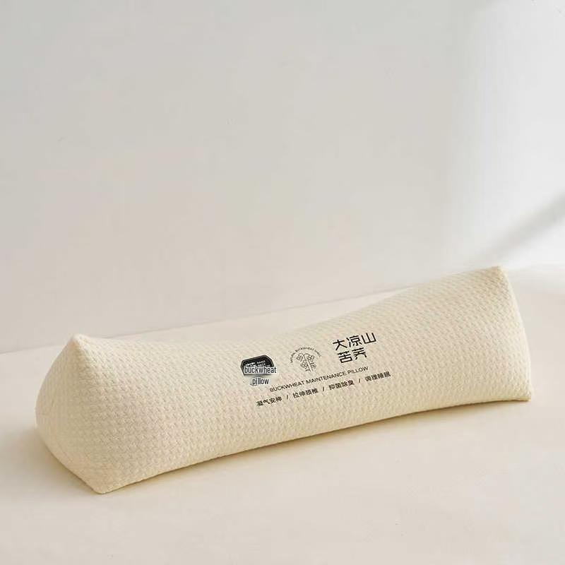 Buckwheat Husk Neck Support Pillow - Washable Knitted Cotton, Triangle Design, All Buckwheat Husk Core, Cervical Spine Support.