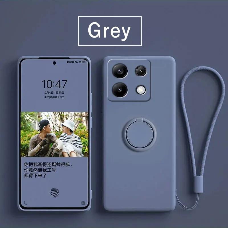 Жидкий силиконовый чехол для телефона для Xiaomi Redmi Note 15 14 Pro Plus + 13 Pro 12 5G 4G Чехол с металлическим кольцом-держателем и ремешком Etui Coque
