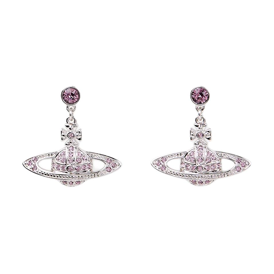 VIVIENNE WESTWOOD Мини-подвеска с барельефом в форме Сатурна, Хрустальные серьги, Унисекс серьги, Серебристый, Фиолетовый, Розовый, 62020025-02P551
