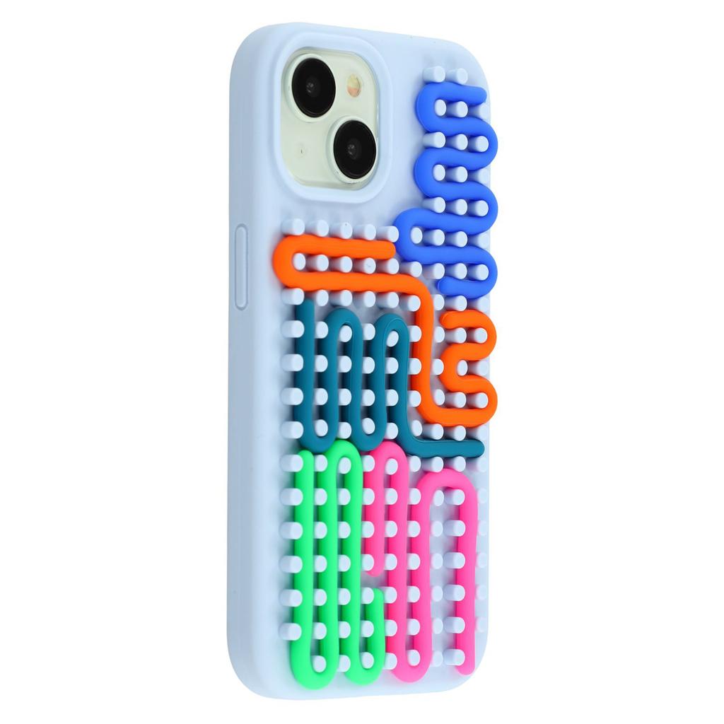For iPhone 15 Case 3D Stress Relief DIY Colorful Bar Silicone+PC Phone Cover Dots Design