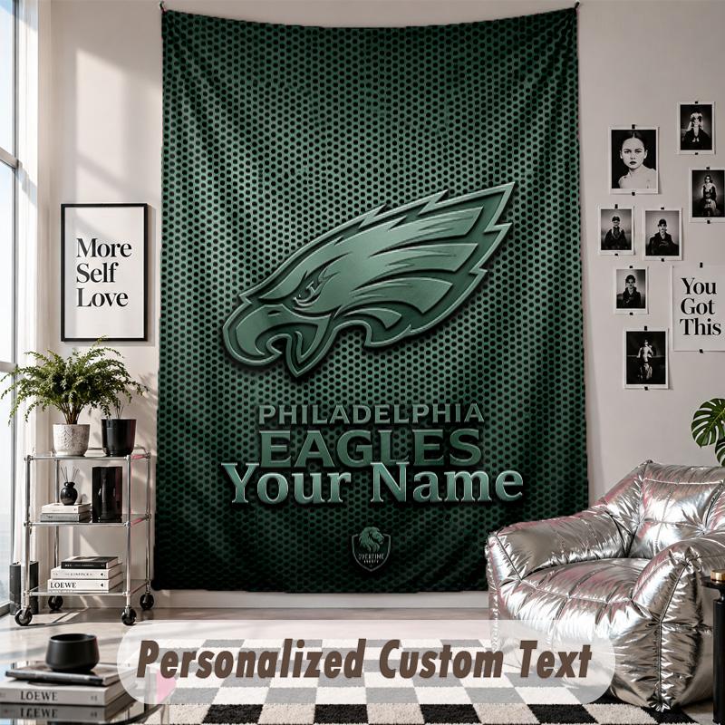 Wall Hanging Tapestry With Custom Name & Text, Philadelphia Eagles Decorative Tapestry For Bedroom