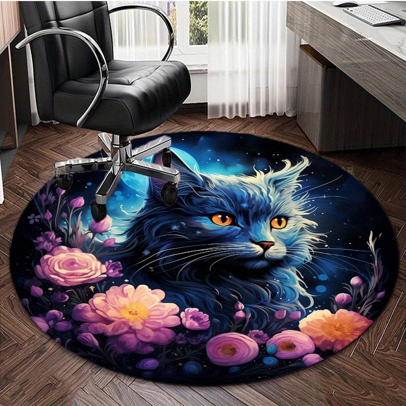 S Cat Flower Pattern Round Rug Nonslip Area Rug Office Chair Mat Carpet For Living Room Bedroom Home Decor
