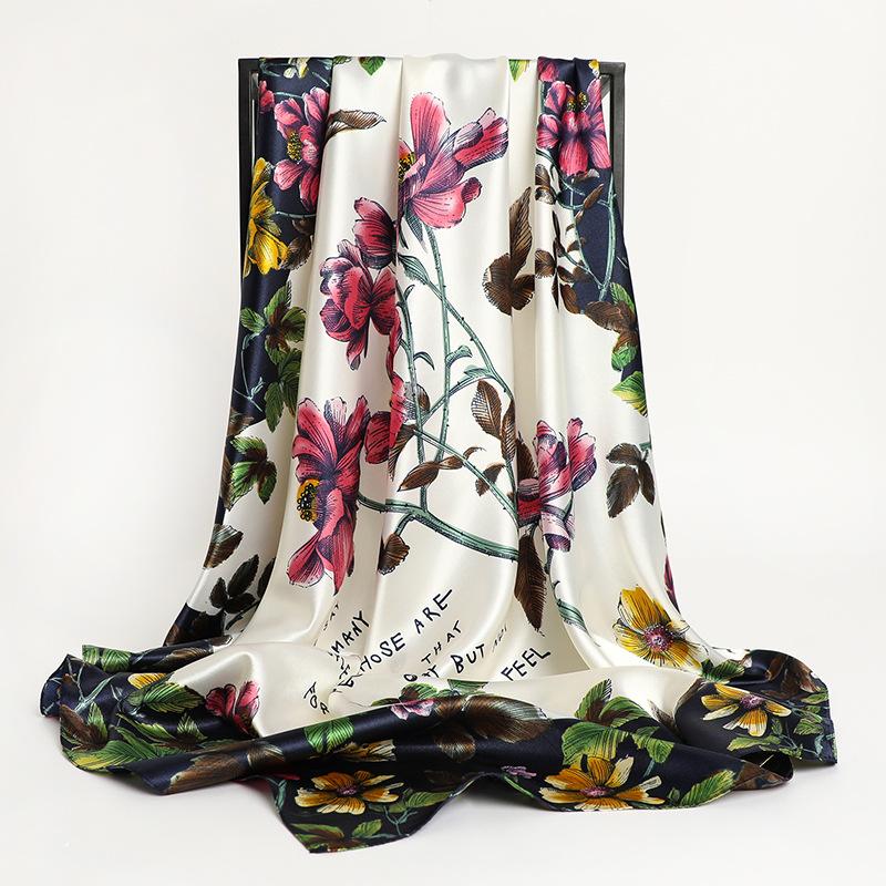 Модный платок, шелковый атласный шейный платок для женщин, принт, хиджаб, шарфы, женские, 90X90 см, квадратные шали и накидки, шарфы для леди