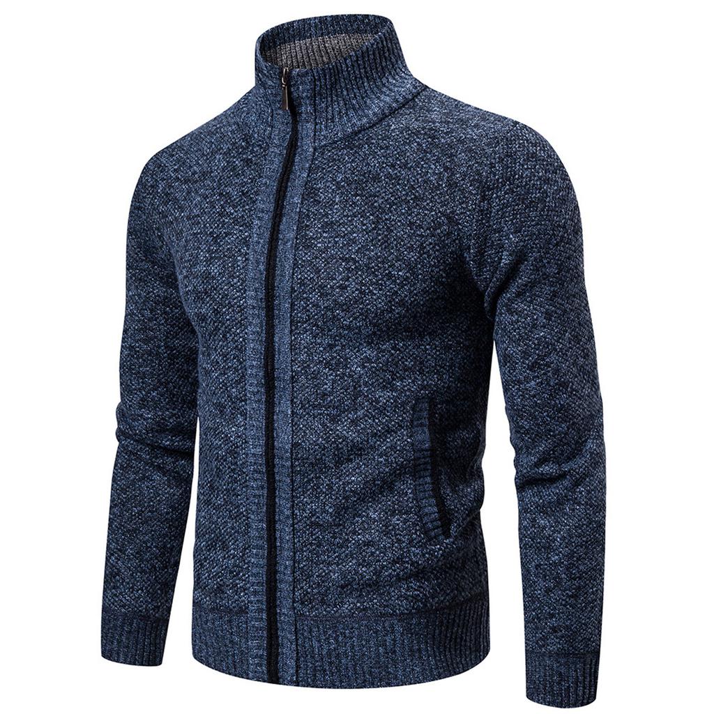 Men's Solid Colour Long Sleeve Casual Stand Up Collar Knitted Cardigan Coat
