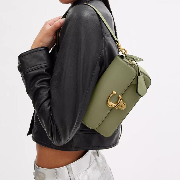 Coach Studio 20 Gold Label Flap Lock Closure Card Slot Glove Tanned Leather Handheld Crossbody Shoulder Bag Small Women bags Brass Moss CE331-B4MX