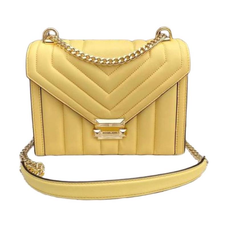 MICHAEL KORS Whitney Diamond Quilted Flip Chain Simple Commuting Leather Shoulder Bag Crossbody Bag Small Women's Light Yellow