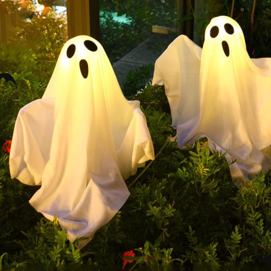 Waterproof Solar Ghost Lights with Playful Face Design LED Ghostly Ground Lamps Outdoor Halloween Decorations for Yard Garden Pathway