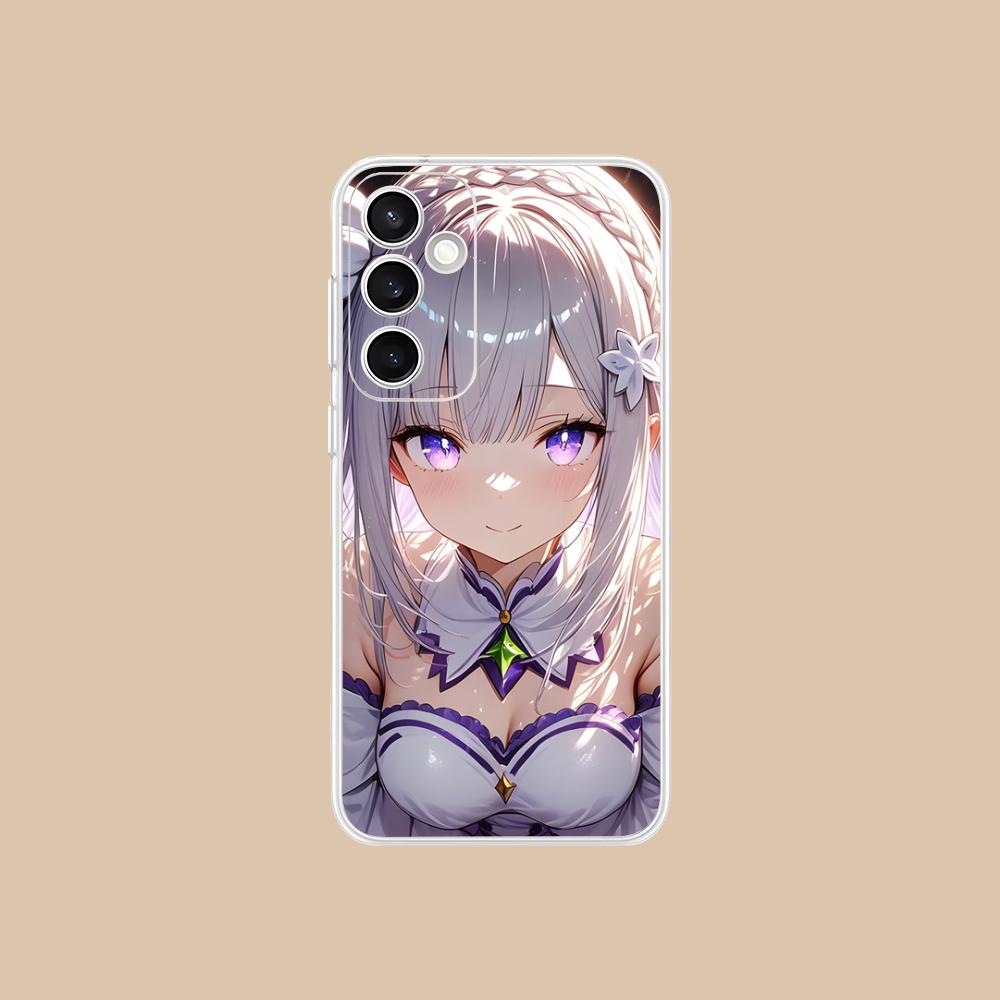 Чехол для мобильного телефона ReZero Emilia Waifu для Samsung Galaxy S25 S24 S23 S22 S21Plus FE Ультрапрозрачный Цветной Чехол Красивый Роскошный