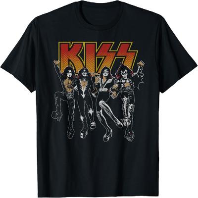 KISS Унисекс Взрослая Приталенная Черная Футболка с Мультяшным Принтом