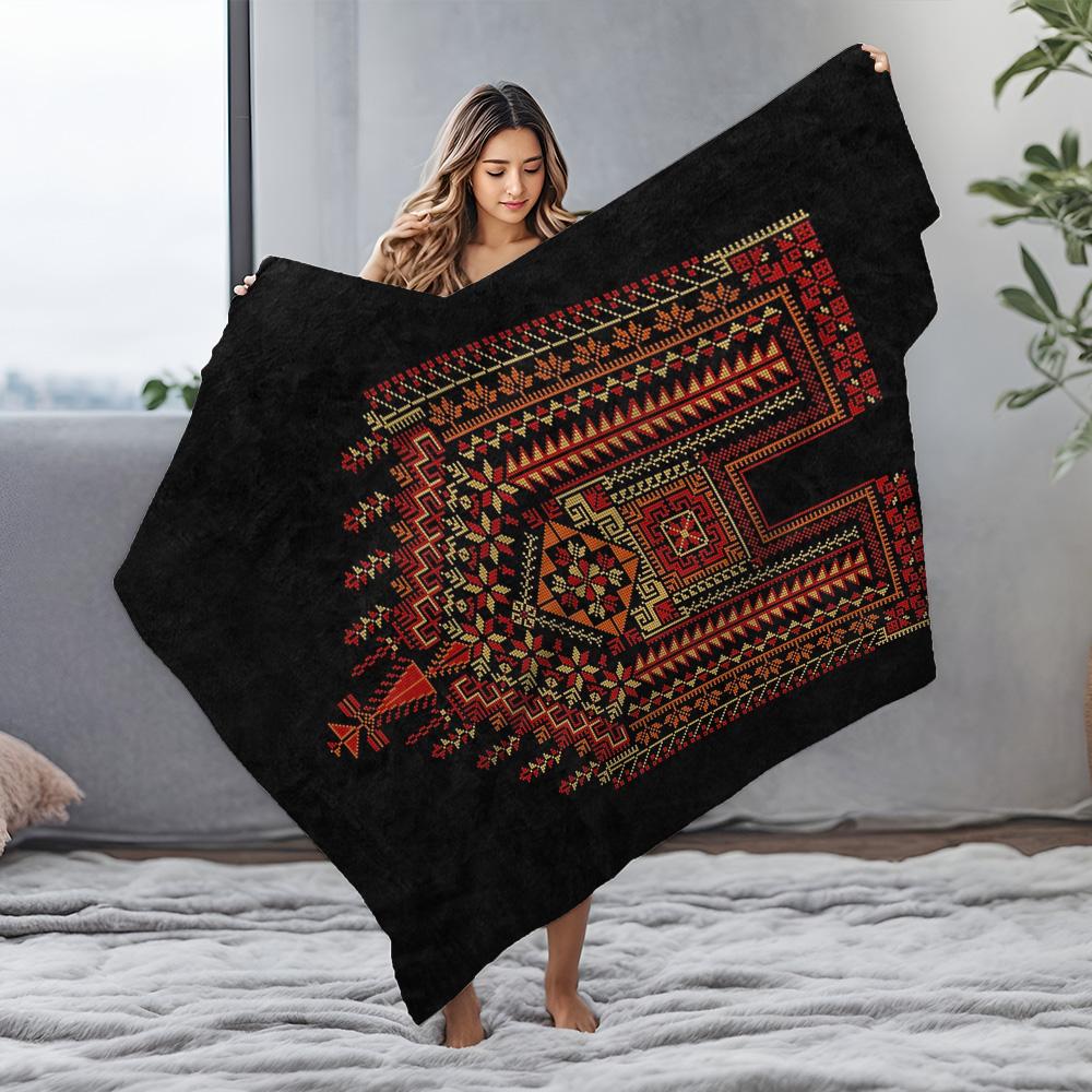 Red Ethnic Pattern Printed Fleece Blanket Soft Warm Throw Bed Sofa Decorative Cushion Cover Gift