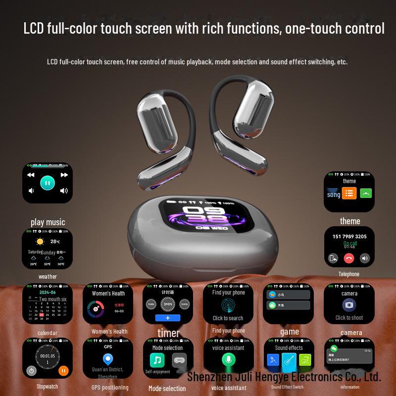 Умная Bluetooth-гарнитура с открытым ухом и цифровым дисплеем для спорта и бизнеса