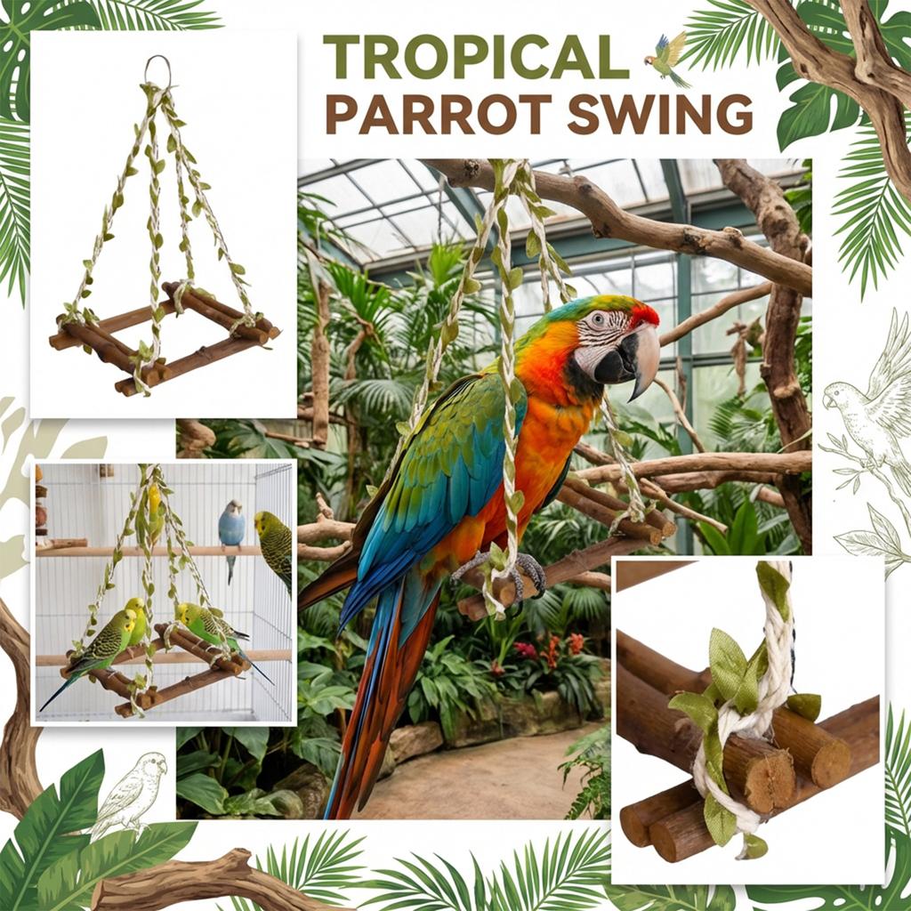 Parrot Wooden Swing, Peony Budgie Climbing And Sharpening Toy, -bitewood Rattan Hanging Ring Interactive Play.