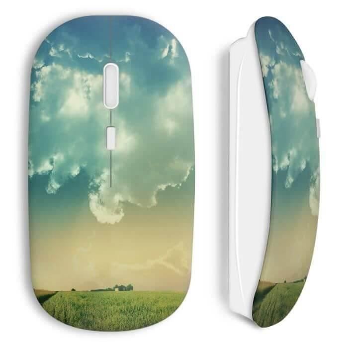 Souris sans fil - Champs ciel - USB wifi - Compatible Mac et PC - Blanc - Technologie sans fil
