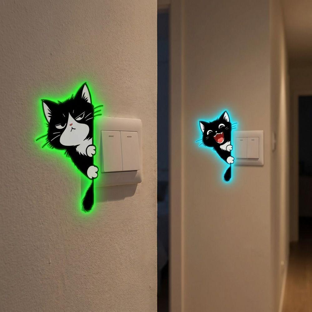 PVC Cat Luminous Stickers Self-Adhesive Cat Switch Sticker Glowing Cat Stickers Living Room