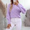 Autumn Winter Vintage Loose Long Sleeve Top Solid Color Pullover Knitwear Stand Collar Sweater