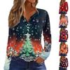 Women's T Shirt Tee Christmas Printed Button Long Sleeve Tunic Daily Weekend Fashion Basic V- Neck Regular Top