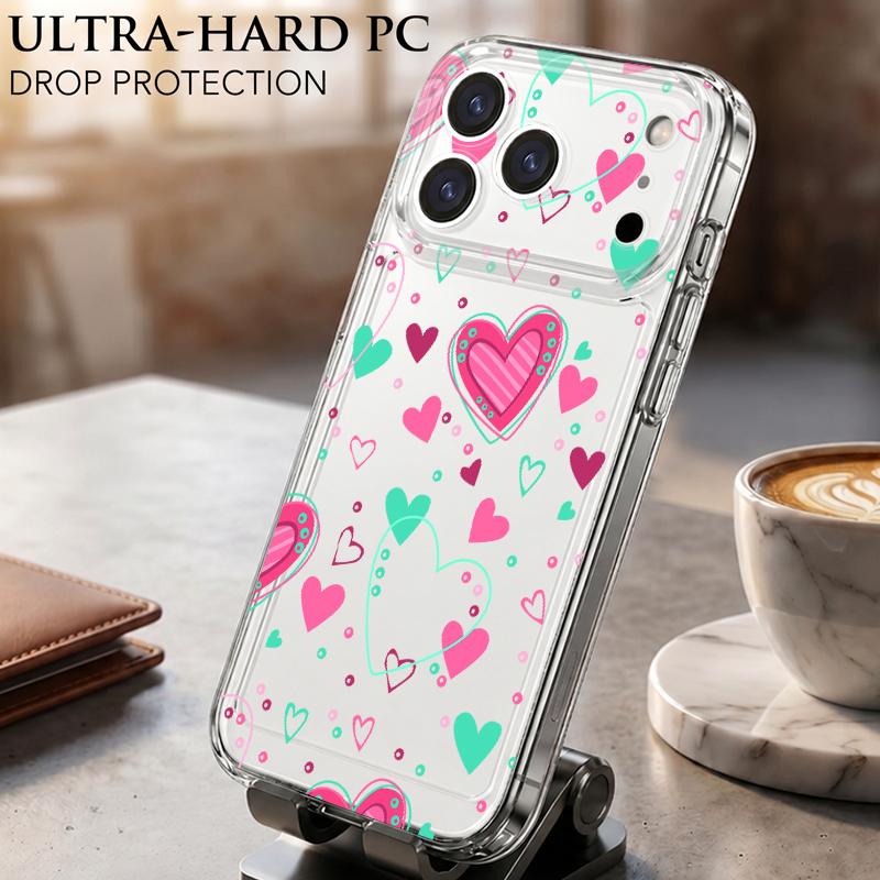 Чехол для iPhone 17 Pro Max Чехол iPhone 16 Pro Max 15 14 13 11 17E 16E Принт с сердечками Ударопрочный Прозрачный Мягкий ТПУ Силиконовый Чехол