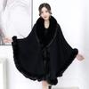 16 Colors Women String Rabbit Fur Collar Outstreet Wear Winter Thick Poncho Cardigan Long Cloak Big Pendulum Loose Shawl Coat