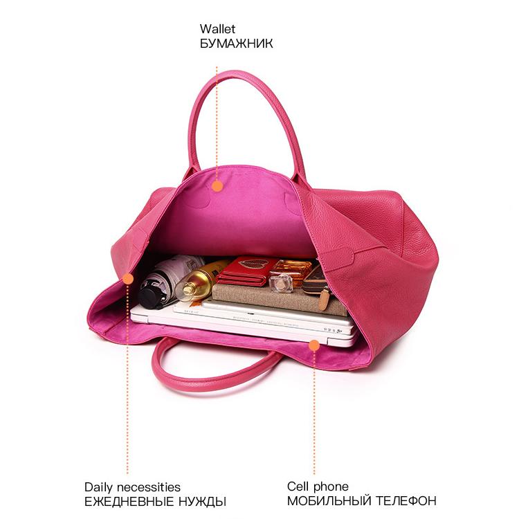 Cute Bag Lucky Bag Open Real Leather Bag Hand-held Women's Bag Simple And Personalized Tote Leather Bag Large Capacity