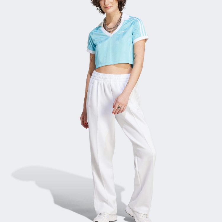 Adidas Originals Clover Logo Print Повседневная футболка с короткими рукавами Женские топы Голубые IR9779