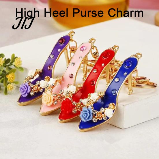 High Heel Purse Charm Rhinestone Rose Keychain, Sparkling High-Heeled Shoes Key Ring, Keyring Pendant Bag Backpack Hanging Decor Charm, Gift for Women