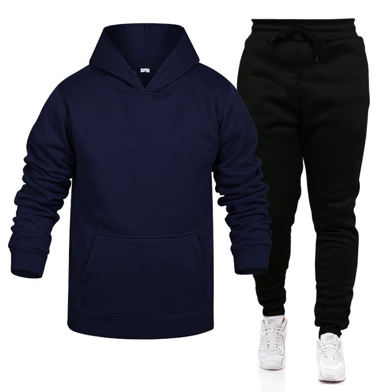Mens Hooded Tracksuit Athletic Streetwear Casual Sweatshirt Set Fall Winter