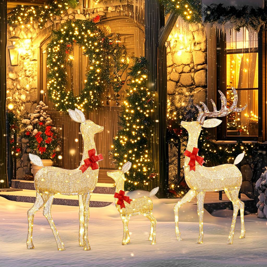 Lighted Reindeer Christmas Decorations Outdoor 3 Piece Light Up Deer Family Set Of 3 With 283 LED Lights For Indoor