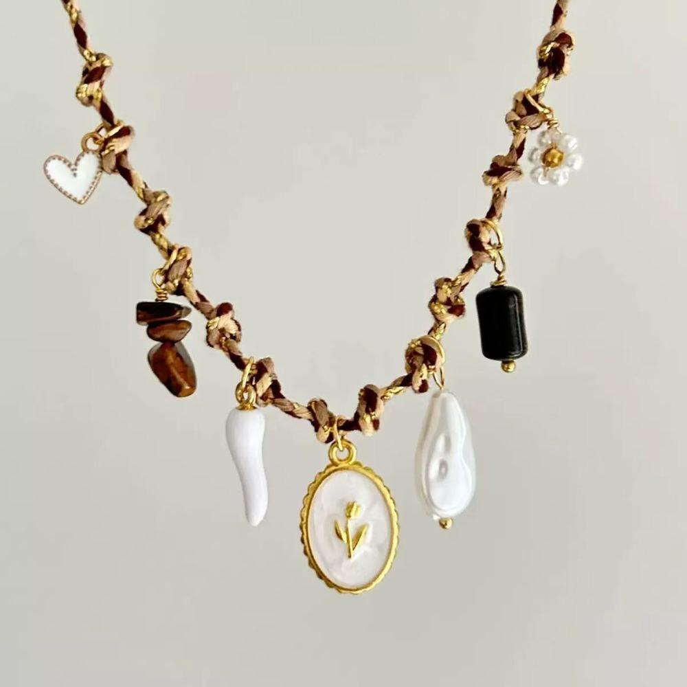 Pearl Accent DIY Knotting Rope Chain Copper Gold-Plated Necklace Turtle Pendant Necklace  Summer