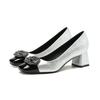 5299-A3 Color Matching Medium Heel Square Buckle Rhinestone Single Shoes Fairy Style Square Head Thick Heel Light Mouth Professional High Heels 5CM