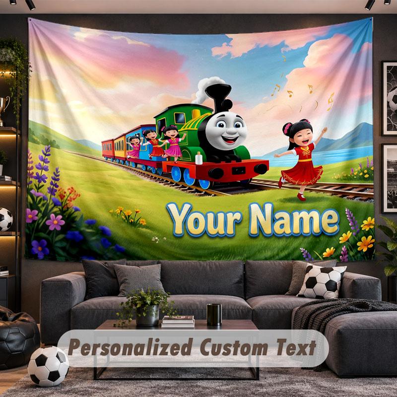 Wall Hanging Tapestry Custom NameThomas & Friends Pattern Personalized Printed Fabric Wall Decor
