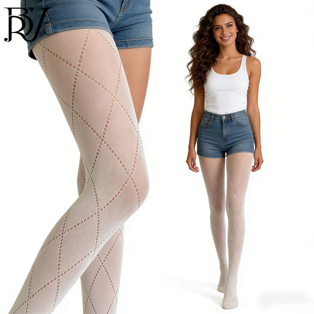 Rhombus grey pantyhose thin jk hollow rhombus leggings high elastic mesh socks stockings bare leg artifact